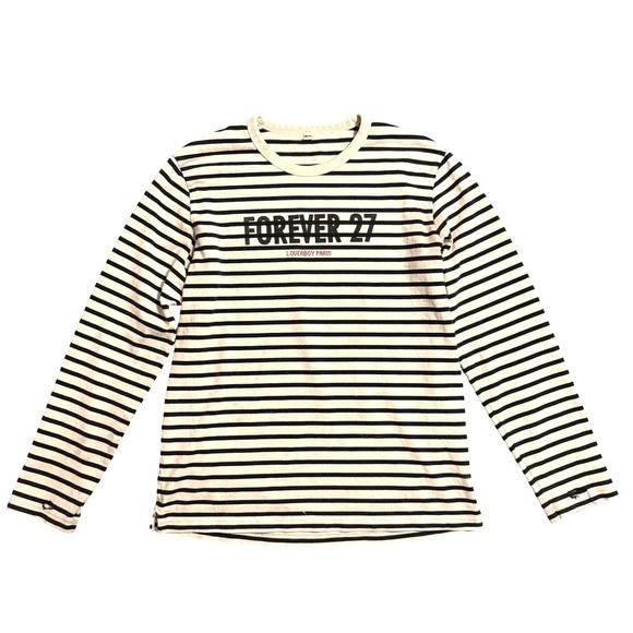 Uniqlo Other - UNIQLO Striped Long Sleeve Shirt Forever 27 Loverboy Paris Graphic Print Size L